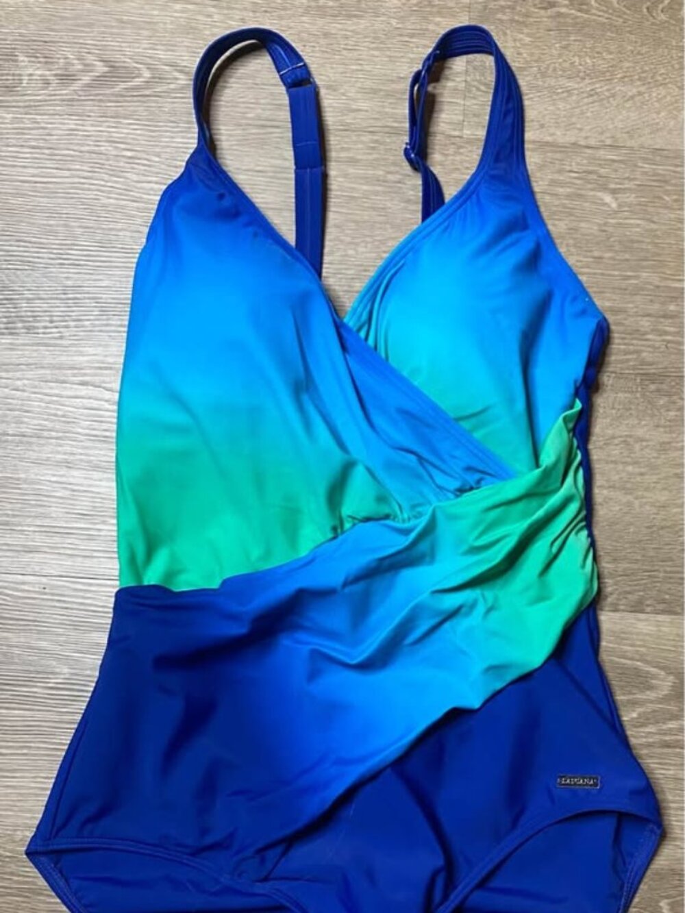 Lascana by Venus One-Piece Swimsuit, Size 10, Blue Fade Lime Green & Turquoise